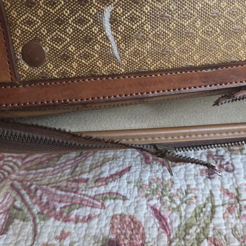 Wings Vintage Leather Trimmed Luggage Suitcase Broken Zipper